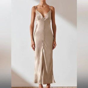 SHONA JOY LA LUNE BIAS SLIP DRESS - GOLD (SIZE 6)